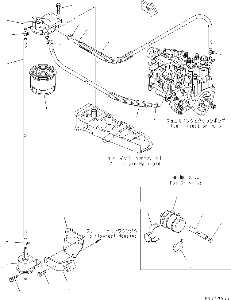 Схема запчастей Komatsu 3D84E-5Q-QB - ТОПЛИВН. ФИЛЬТР. И ТРУБЫ(№7-) ДВИГАТЕЛЬ