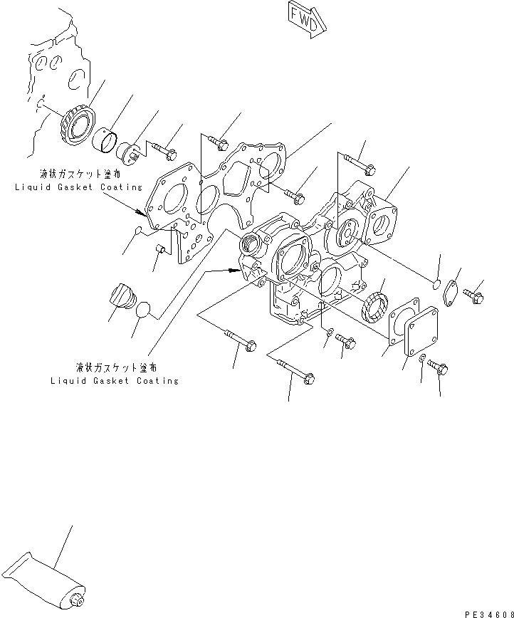 Схема запчастей Komatsu 3D84N-2CA - КОРПУС ШЕСТЕРЕНН. ПЕРЕДАЧИ И ПЕРЕДН. COVER(№7-) БЛОК ЦИЛИНДРОВ