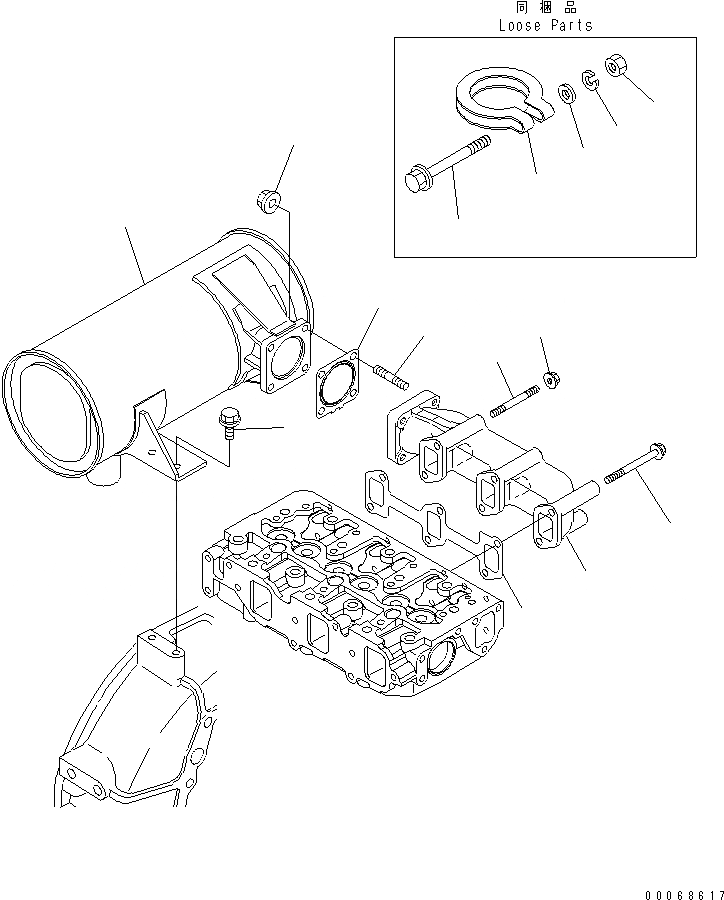 Схема запчастей Komatsu 3D88E-6BP-DA - ВЫПУСКНОЙ КОЛЛЕКТОР И ГЛУШИТЕЛЬ ДВИГАТЕЛЬ
