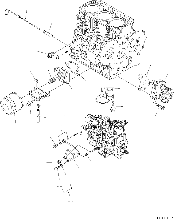 Схема запчастей Komatsu 3D88E-6BP-DA - СМАЗЫВ. НАСОС И МАСЛ. ФИЛЬТР ДВИГАТЕЛЬ
