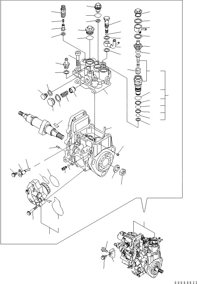 Схема запчастей Komatsu 3D88E-6BP-DA - ТОПЛ. НАСОС (НАСОС) (ВНУТР. ЧАСТИ) (/) ДВИГАТЕЛЬ