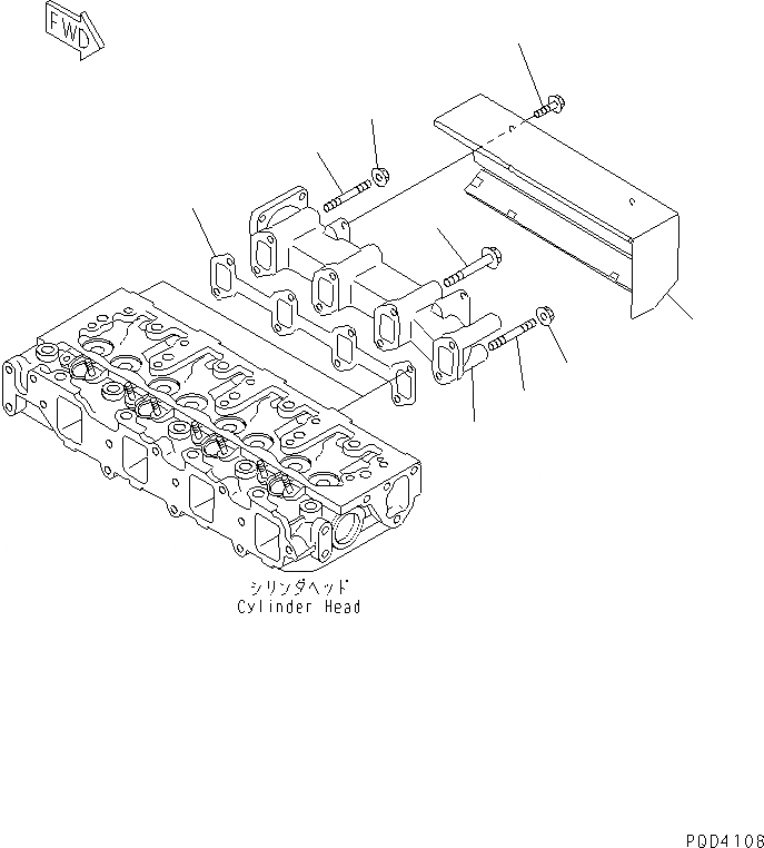 Схема запчастей Komatsu 4D88E-3H-MX - ВЫПУСКНОЙ КОЛЛЕКТОР(№9-) ДВИГАТЕЛЬ