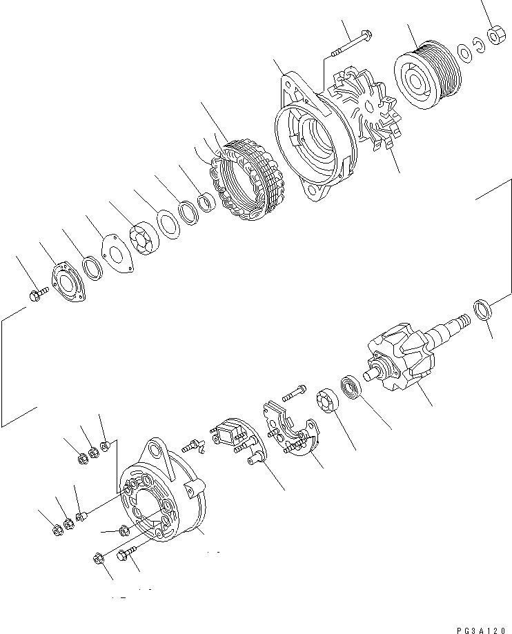 Схема запчастей Komatsu 4D102E-1C - ГЕНЕРАТОР (A) (ВНУТР. ЧАСТИ) ДВИГАТЕЛЬ