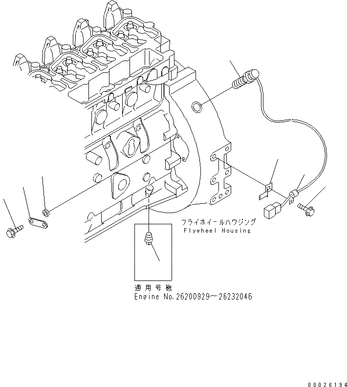 Схема запчастей Komatsu 4D102E-1B-1 - КАРТЕР МАХОВИКА (С ДАТЧИК ВРАЩЕНИЯ)(№99-) ДВИГАТЕЛЬ