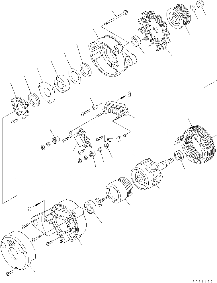 Схема запчастей Komatsu 4D102E-1G - ГЕНЕРАТОР (A) (ВНУТР. ЧАСТИ)(№9-) ДВИГАТЕЛЬ