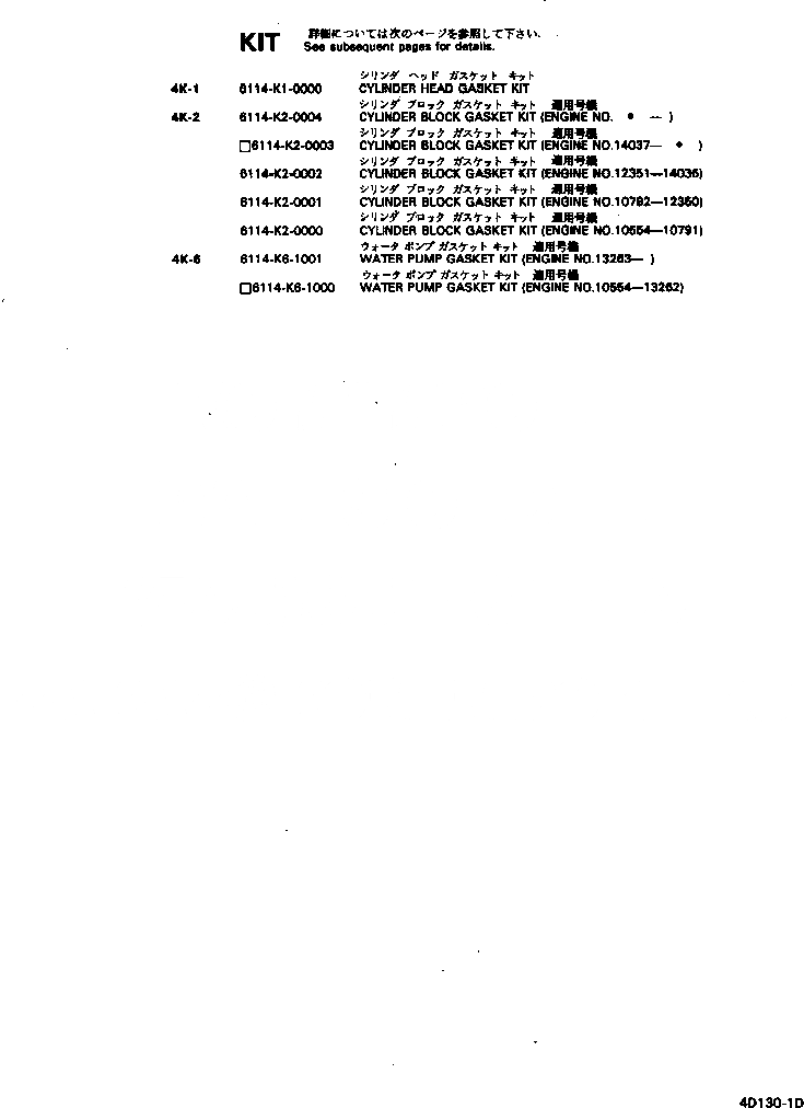 Схема запчастей Komatsu 4D130-1D - КОМПЛЕКТ ПРОКЛАДОК(№-) ИНСТРУМЕНТ И РЕМКОМПЛЕКТЫ