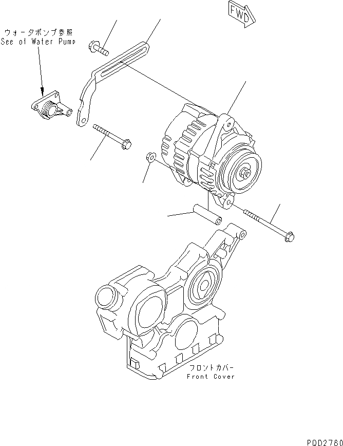 Схема запчастей Komatsu 4D88E-3F - ГЕНЕРАТОР И КРЕПЛЕНИЕ (A)(№8-) ДВИГАТЕЛЬ