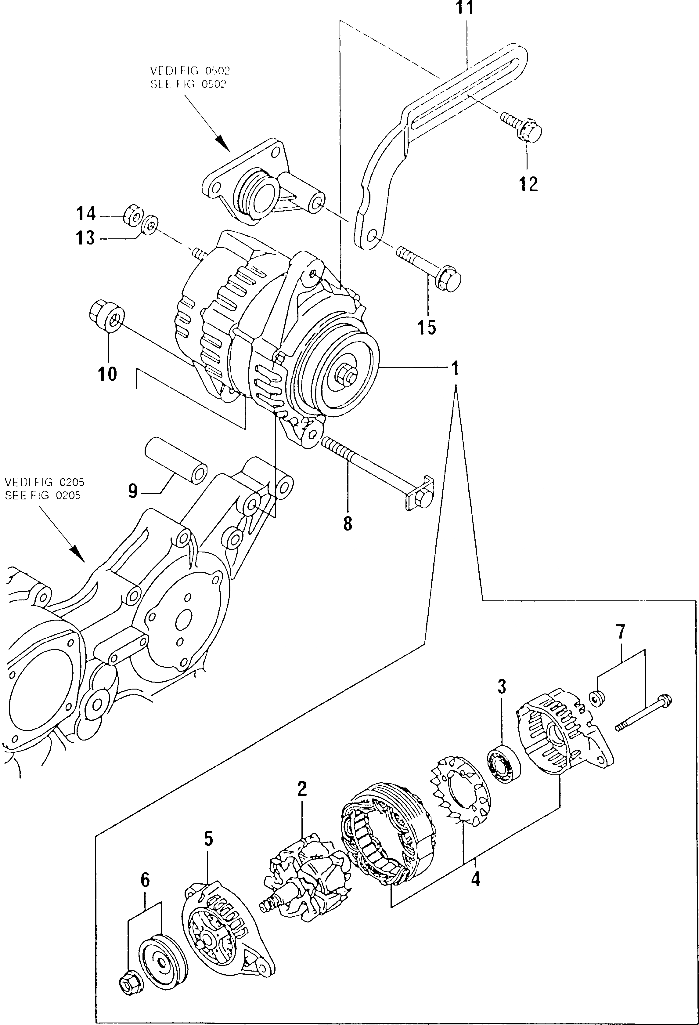 Схема запчастей Komatsu 4D88E-E1FD - ГЕНЕРАТОР ЭЛЕКТРИКА