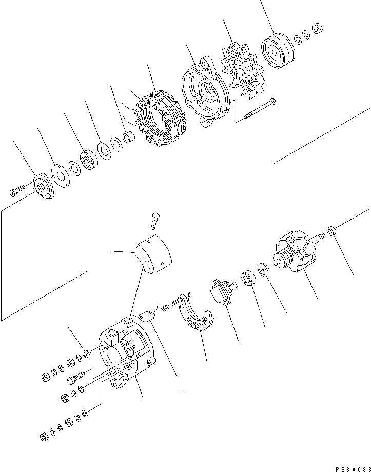 Схема запчастей Komatsu 4D95L-1GG-W - ГЕНЕРАТОР (A) (С NON HARDENIG ШКИВ) (ВНУТР. ЧАСТИ) ДВИГАТЕЛЬ