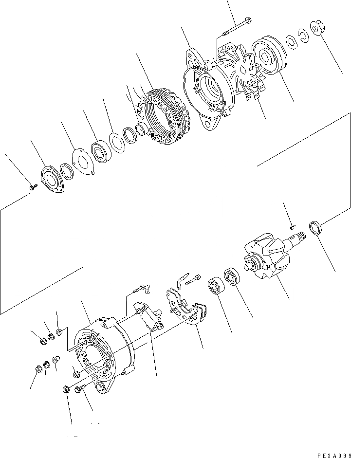 Схема запчастей Komatsu 4D95LE-1B-B - ГЕНЕРАТОР (A) (С НЕ ЗАКАЛЕНН. ШКИВ) (ВНУТР. ЧАСТИ) ДВИГАТЕЛЬ