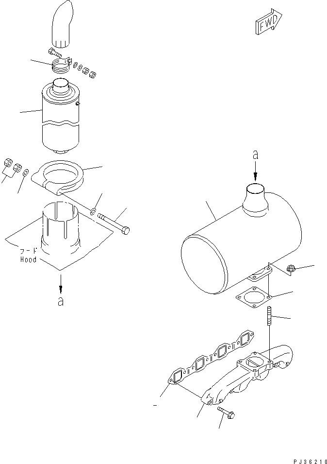 Схема запчастей Komatsu 4D95S-W-1F-AP - ВЫПУСКНОЙ КОЛЛЕКТОР И ГЛУШИТЕЛЬ (С SPARK ARRESTER) ГОЛОВКА ЦИЛИНДРОВ