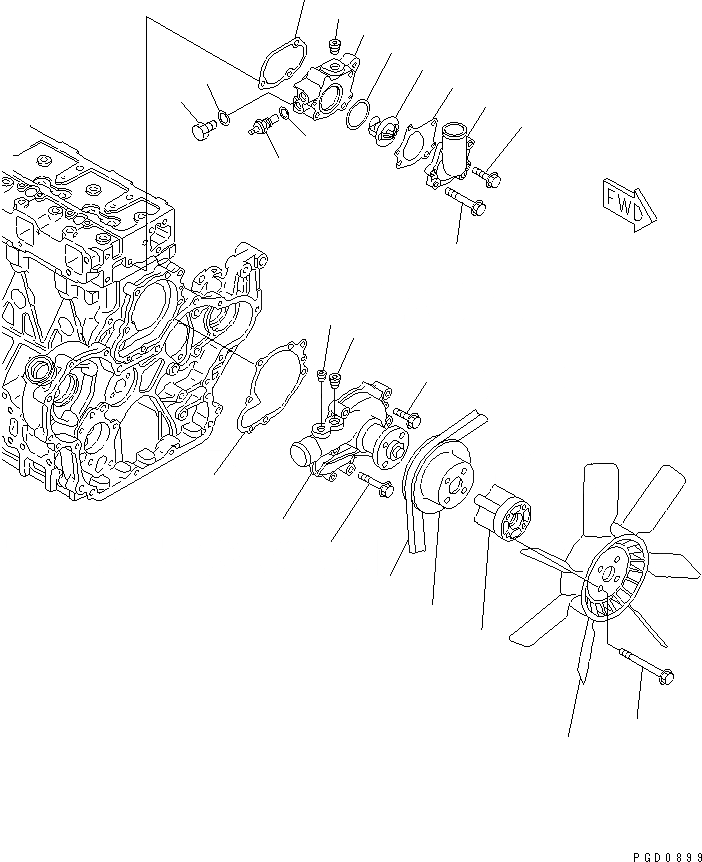 Схема запчастей Komatsu 4D98E-1A-TR - ВОДЯНАЯ ПОМПА И ВЕНТИЛЯТОР ОХЛАЖДЕНИЯ (ДЛЯ TОБОД КОЛЕСАMING DOZER)(№-8) ДВИГАТЕЛЬ