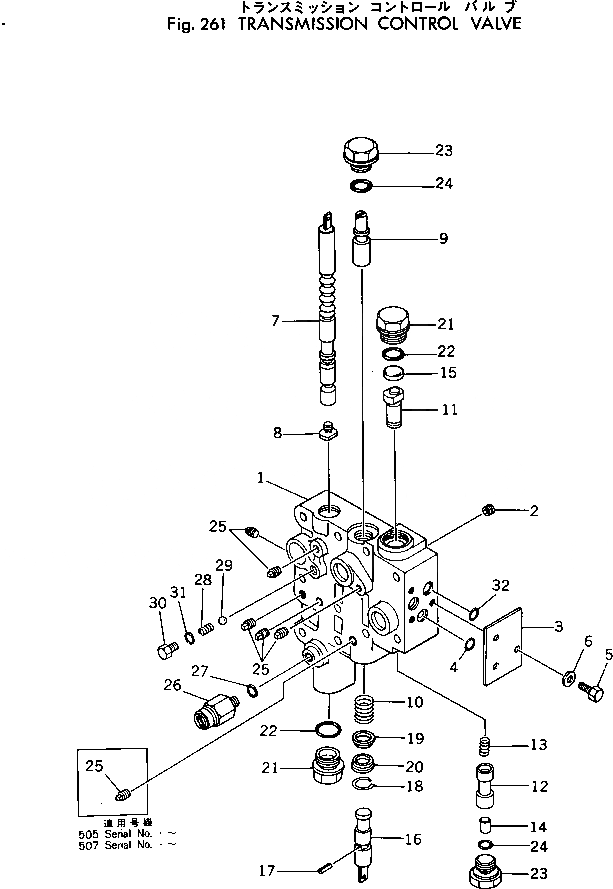 Схема запчастей Komatsu 505-1 - КЛАПАН УПРАВЛЕНИЯ ТРАНСМИССИЕЙ ТРАНСМИССИЯ