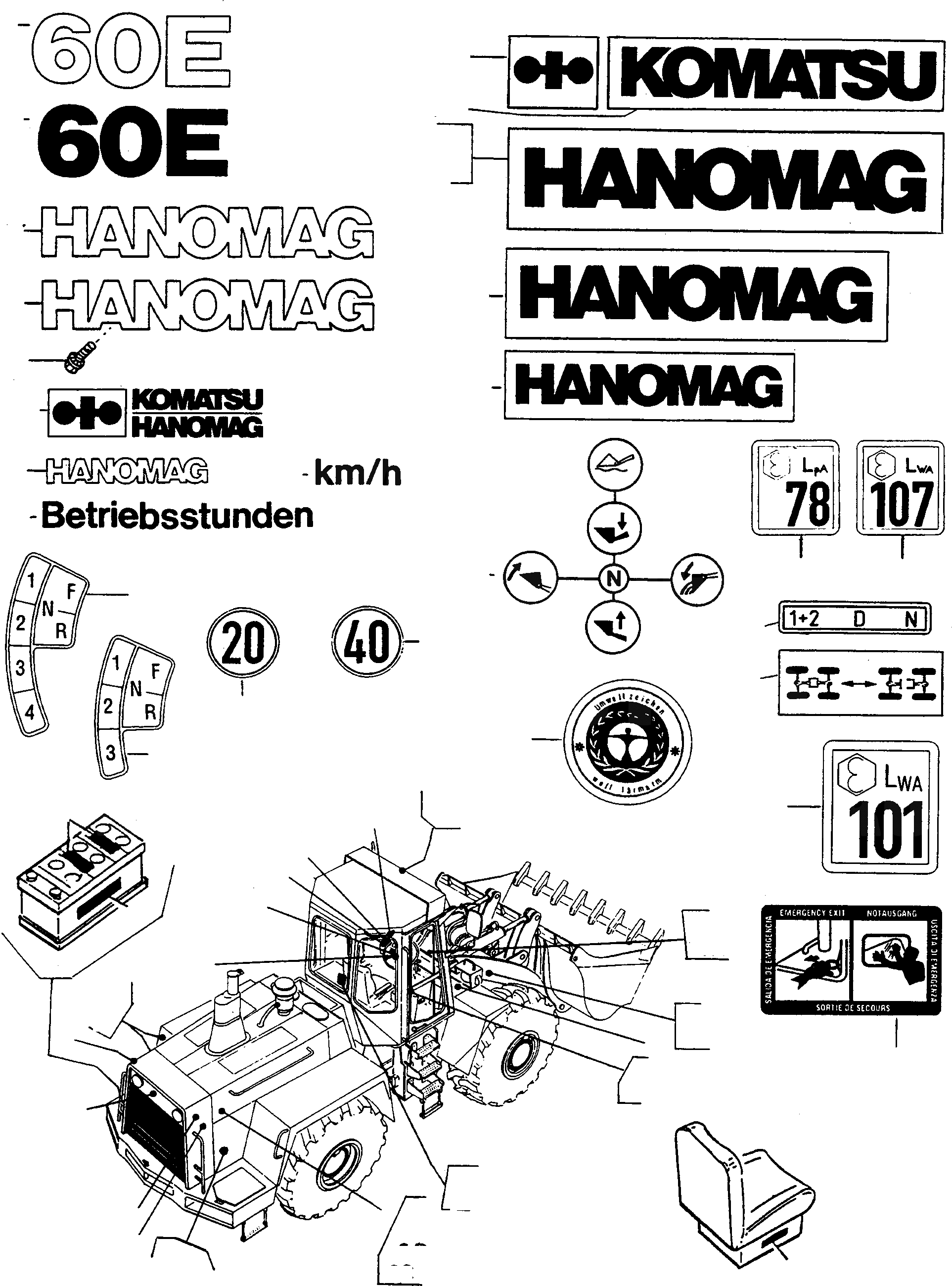 Схема запчастей Komatsu 60E - БУКВЕНН. ШАССИ И SUPERSTRUCTURE