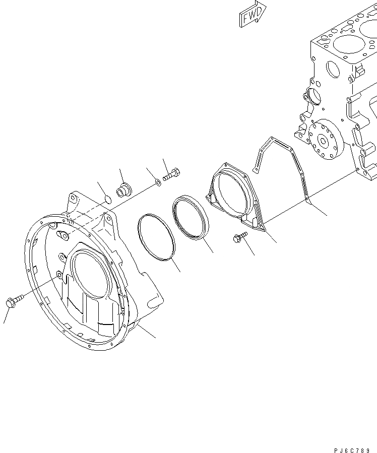 Схема запчастей Komatsu 6D102E-1F-C1 - КАРТЕР МАХОВИКА(№8-9) ДВИГАТЕЛЬ