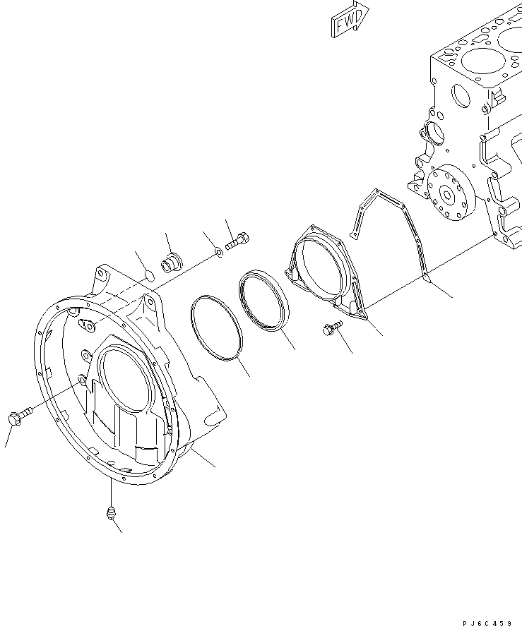 Схема запчастей Komatsu 6D102E-1F-C1 - КАРТЕР МАХОВИКА(№97-) ДВИГАТЕЛЬ