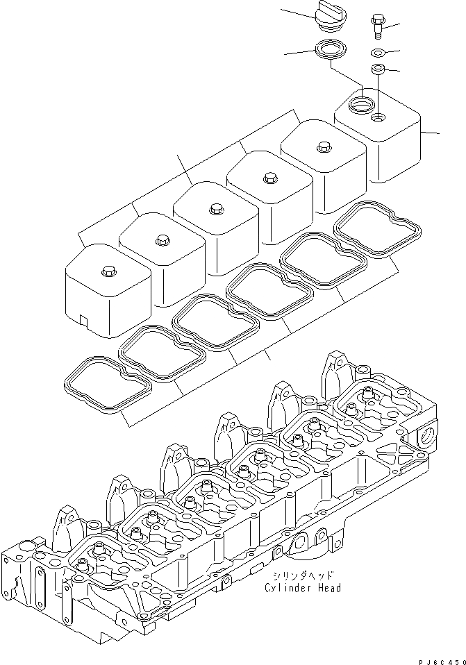 Схема запчастей Komatsu 6D102E-1F-C2 - КРЫШКА ГОЛОВКИ(№-) ДВИГАТЕЛЬ