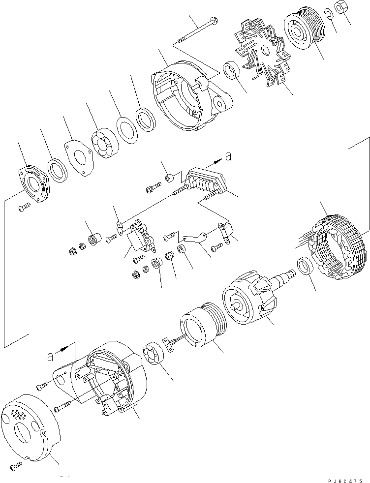 Схема запчастей Komatsu 6D102E-1F-C2 - ГЕНЕРАТОР (A) (DUST ЗАЩИТА) (ВНУТР. ЧАСТИ)(№8-9) ДВИГАТЕЛЬ