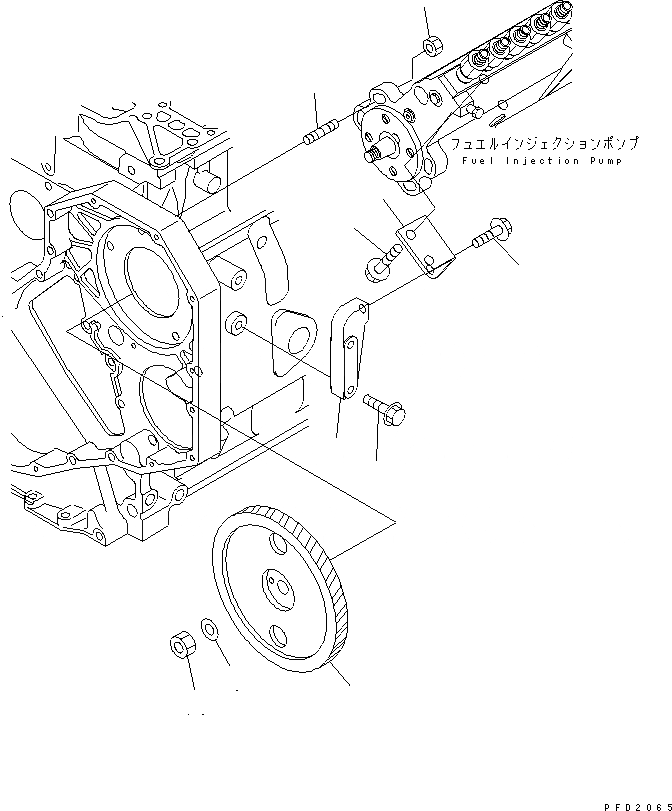 Схема запчастей Komatsu 6D102E-1F-D1 - КРЕПЛЕНИЕ ТОПЛ. НАСОСА И ПРИВОД (INЛИНИЯ НАСОС СПЕЦ-Я.) ДВИГАТЕЛЬ