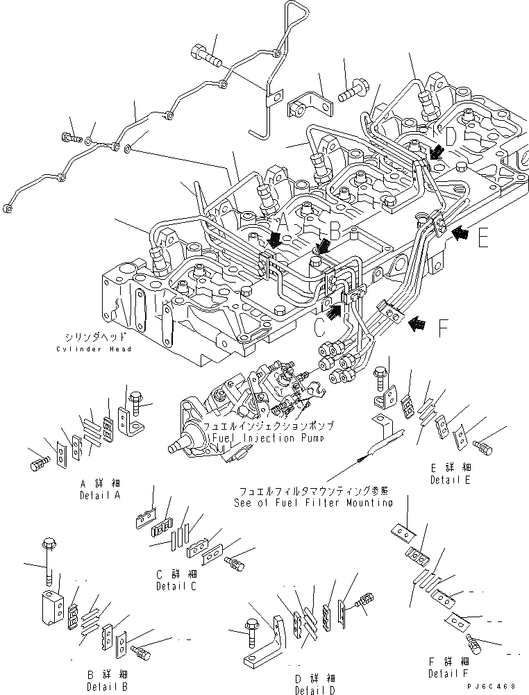 Схема запчастей Komatsu 6D102E-1F-D1 - ТРУБКИ ВПРЫСКА(№8-89) ДВИГАТЕЛЬ