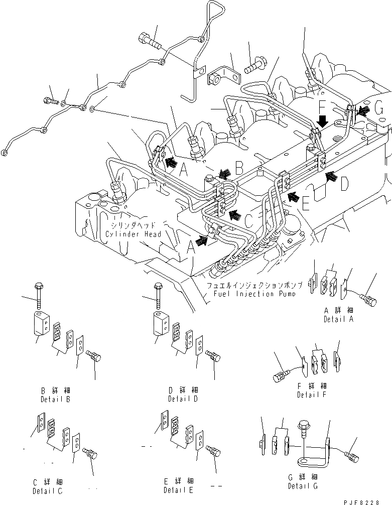 Схема запчастей Komatsu 6D102E-1F-D1 - ТРУБКИ ВПРЫСКА (INЛИНИЯ НАСОС СПЕЦ-Я.) ДВИГАТЕЛЬ