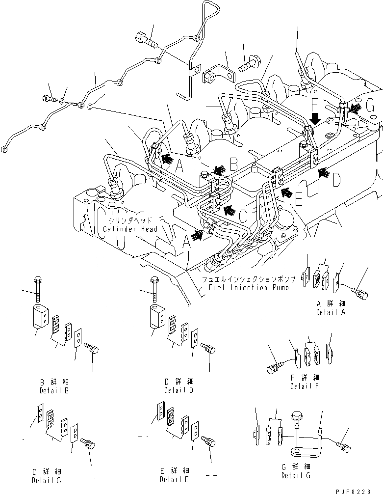 Схема запчастей Komatsu 6D102E-1F - ТРУБКИ ВПРЫСКА (INЛИНИЯ НАСОС СПЕЦ-Я.) ДВИГАТЕЛЬ
