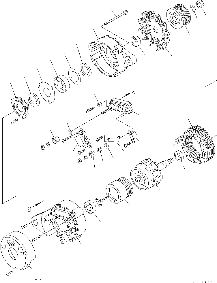 Схема запчастей Komatsu 6D102E-1F - ГЕНЕРАТОР (A) (DUST ЗАЩИТА) (ВНУТР. ЧАСТИ)(№9-) ДВИГАТЕЛЬ