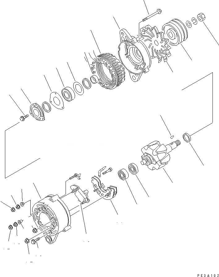Схема запчастей Komatsu 6D105-1M-F - ГЕНЕРАТОР (A)(№887-) ЭЛЕКТРИКА