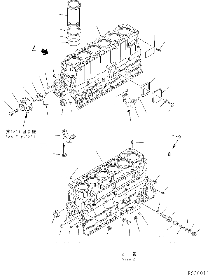 Схема запчастей Komatsu 6D105-1M-P - БЛОК ЦИЛИНДРОВ(№9-9999) БЛОК ЦИЛИНДРОВ