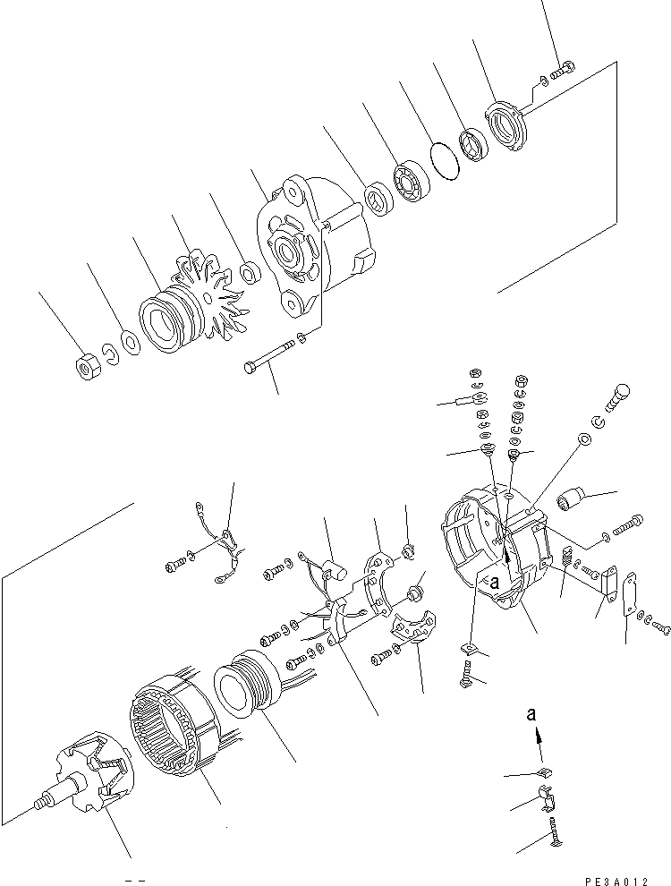 Схема запчастей Komatsu 6D105-1BB - ГЕНЕРАТОР (A) (С НЕ ЗАКАЛЕНН. ШКИВ)(№887-) ЭЛЕКТРИКА