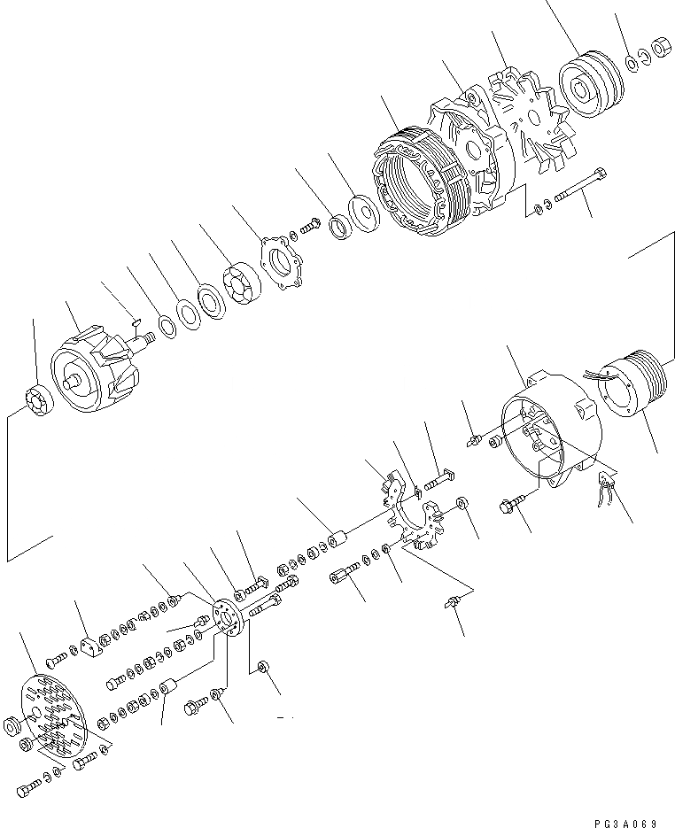 Схема запчастей Komatsu 6D105-1Z - ГЕНЕРАТОР (9A) (С НЕ ЗАКАЛЕНН. ШКИВ) ЭЛЕКТРИКА