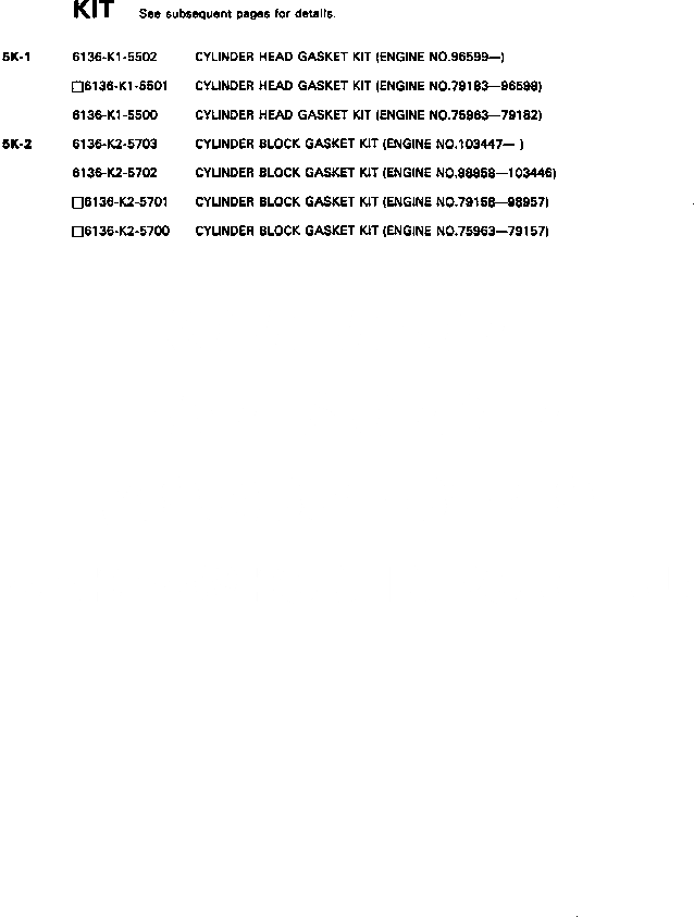 Схема запчастей Komatsu 6D105-1Z - КОМПЛЕКТ ПРОКЛАДОК(№79-) ДВИГАТЕЛЬ КОМПЛЕКТ