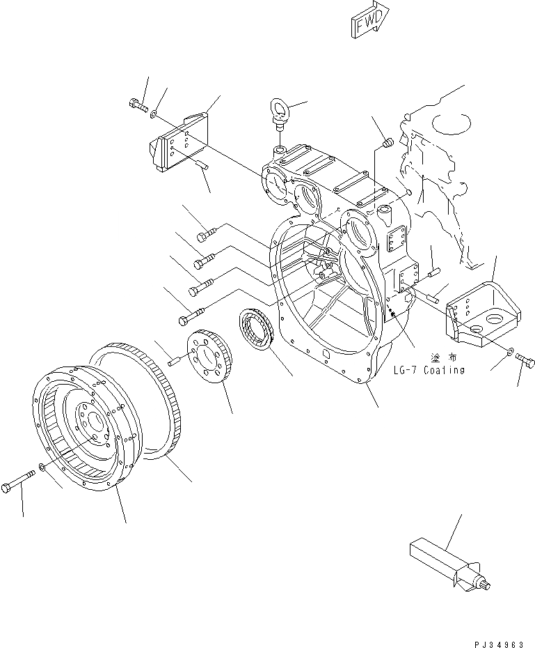 Схема запчастей Komatsu 6D125-1B-PL - МАХОВИК И КАРТЕР МАХОВИКА БЛОК ЦИЛИНДРОВ