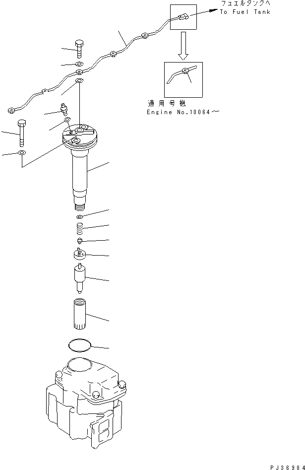 Схема запчастей Komatsu 6D125-1C - ТОПЛИВН. ФОРСУНКА И СЛИВНАЯ ТРУБКА ТОПЛИВН. СИСТЕМА