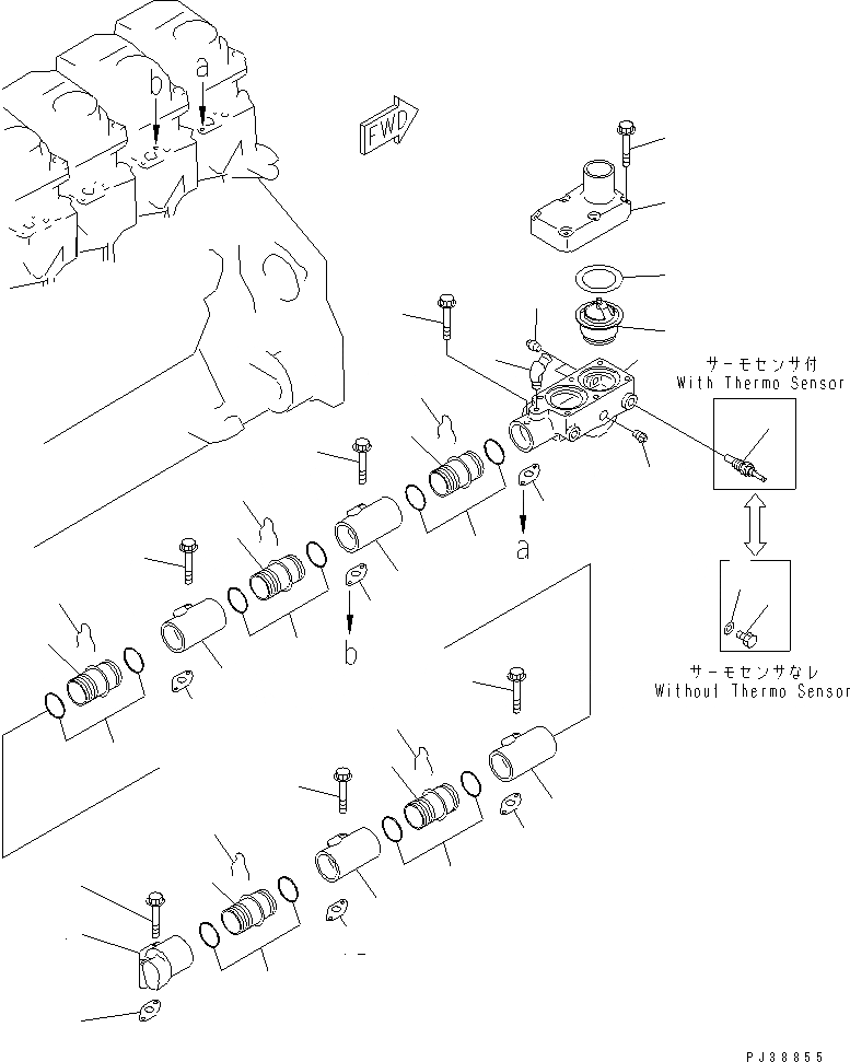 Схема запчастей Komatsu 6D125-1E - ВОДЯНОЙ КОЛЛЕКТОР И ТЕРМОСТАТ(№-899) ГОЛОВКА ЦИЛИНДРОВ