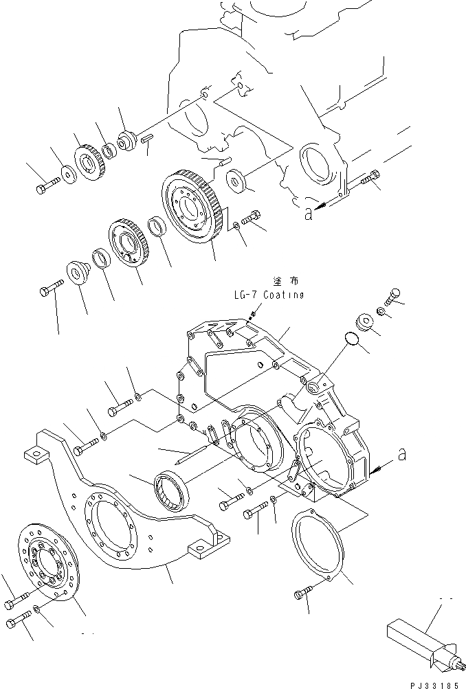 Схема запчастей Komatsu 6D125-1E - ПЕРЕДН. КРЫШКАAND ПЕРЕДН. СУППОРТ (ШУМОПОДАВЛ. СПЕЦ-Я)(№7-) БЛОК ЦИЛИНДРОВ