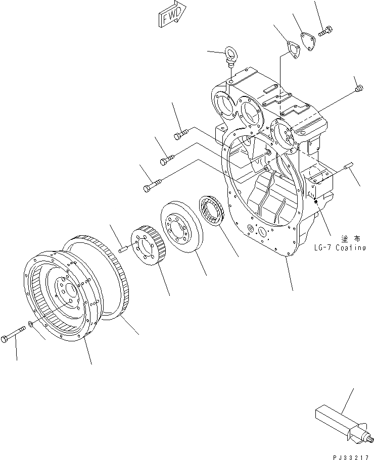 Схема запчастей Komatsu 6D125-1E - МАХОВИК И КАРТЕР МАХОВИКА БЛОК ЦИЛИНДРОВ