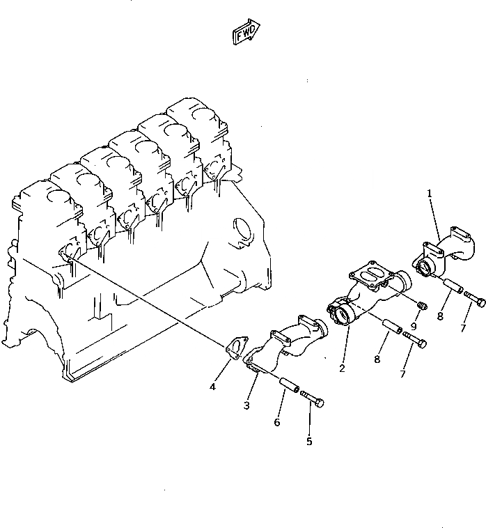 Схема запчастей Komatsu 6D125-1J - ВЫПУСКНОЙ КОЛЛЕКТОР И КРЕПЛЕНИЕ ГОЛОВКА ЦИЛИНДРОВ