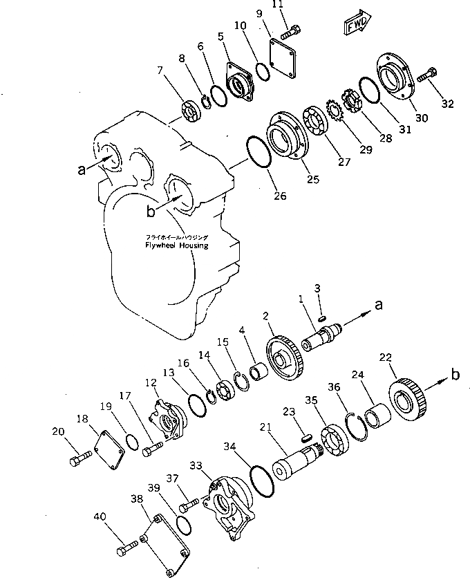 Схема запчастей Komatsu 6D125-1J - МЕХ-М ОТБОРА МОЩНОСТИ (/) БЛОК ЦИЛИНДРОВ