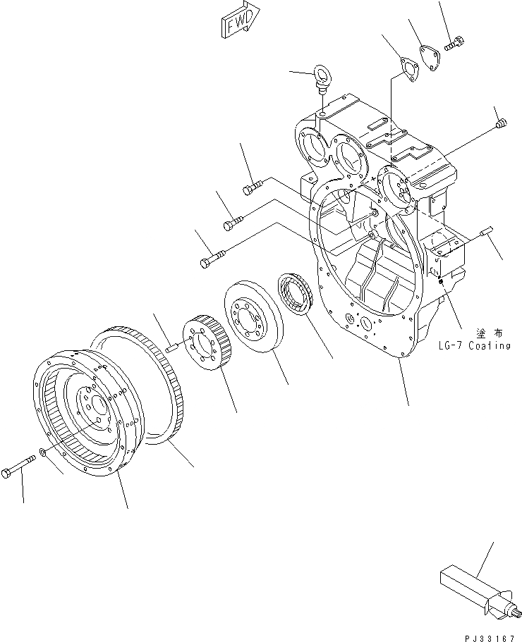 Схема запчастей Komatsu 6D125-1W - МАХОВИК И КАРТЕР МАХОВИКА БЛОК ЦИЛИНДРОВ