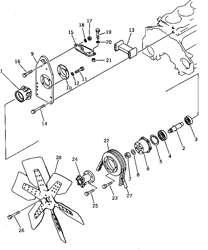 Схема запчастей Komatsu 6D125-1ZZ - ВЕНТИЛЯТОР ОХЛАЖДЕНИЯ И КРЕПЛЕНИЕ СИСТЕМА ОХЛАЖДЕНИЯ
