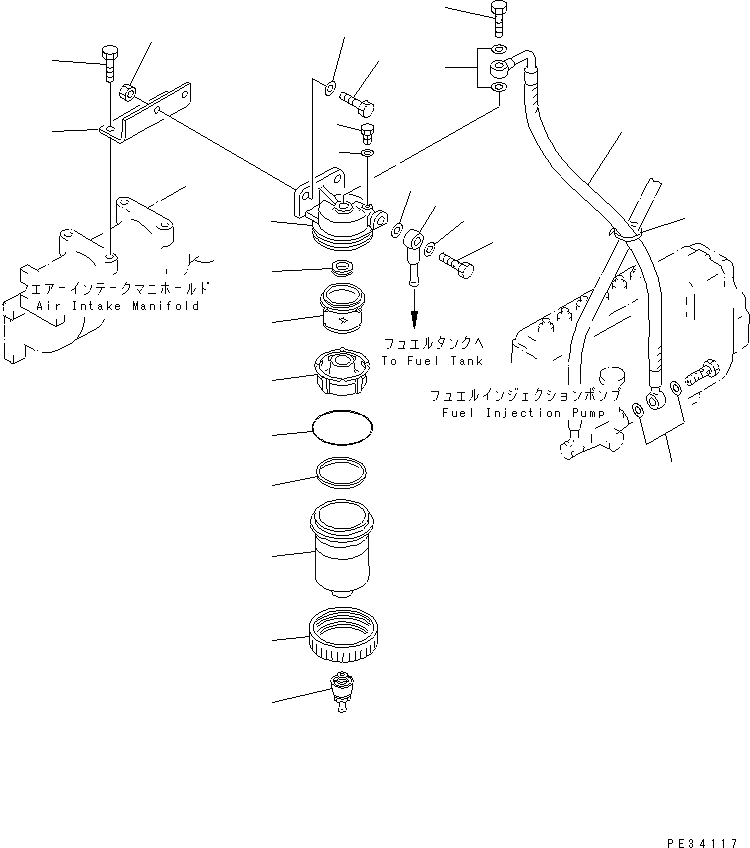 Схема запчастей Komatsu 6D125-1AB-N - КРЕПЛЕНИЕ ВОДООТДЕЛИТЕЛЯ ДВИГАТЕЛЬ