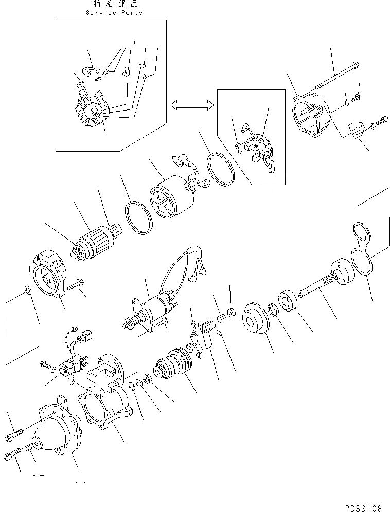 Схема запчастей Komatsu 6D125-1AB-N - СТАРТЕР (KW) (ВНУТР. ЧАСТИ) ДВИГАТЕЛЬ