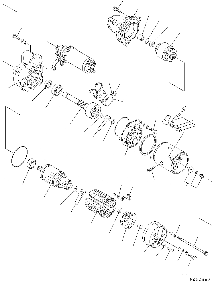 Схема запчастей Komatsu 6D125-1A-EA - СТАРТЕР (7.KW) (/) (ВНУТР. ЧАСТИ) ДВИГАТЕЛЬ
