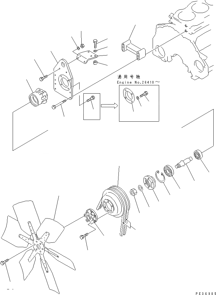 Схема запчастей Komatsu 6D125-1C-EA - ВЕНТИЛЯТОР ОХЛАЖДЕНИЯ И КРЕПЛЕНИЕ ДВИГАТЕЛЬ