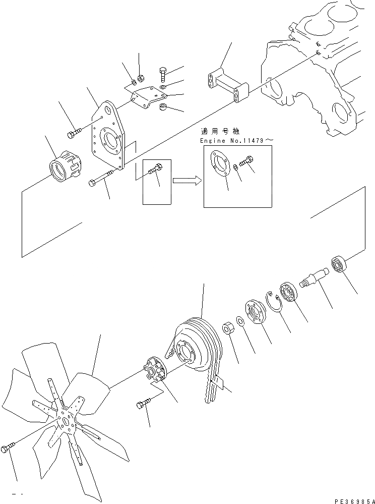 Схема запчастей Komatsu 6D125-1D-EA - ВЕНТИЛЯТОР ОХЛАЖДЕНИЯ И КРЕПЛЕНИЕ ДВИГАТЕЛЬ
