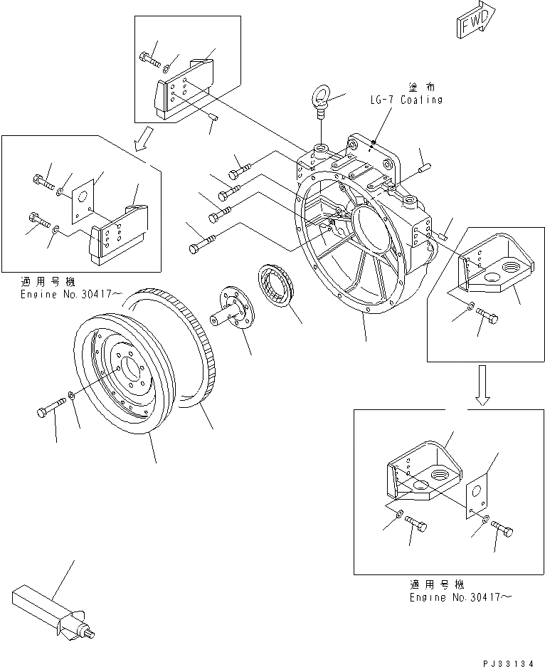 Схема запчастей Komatsu 6D125-1DD-EW - МАХОВИК И КАРТЕР МАХОВИКА(№8-9) ДВИГАТЕЛЬ