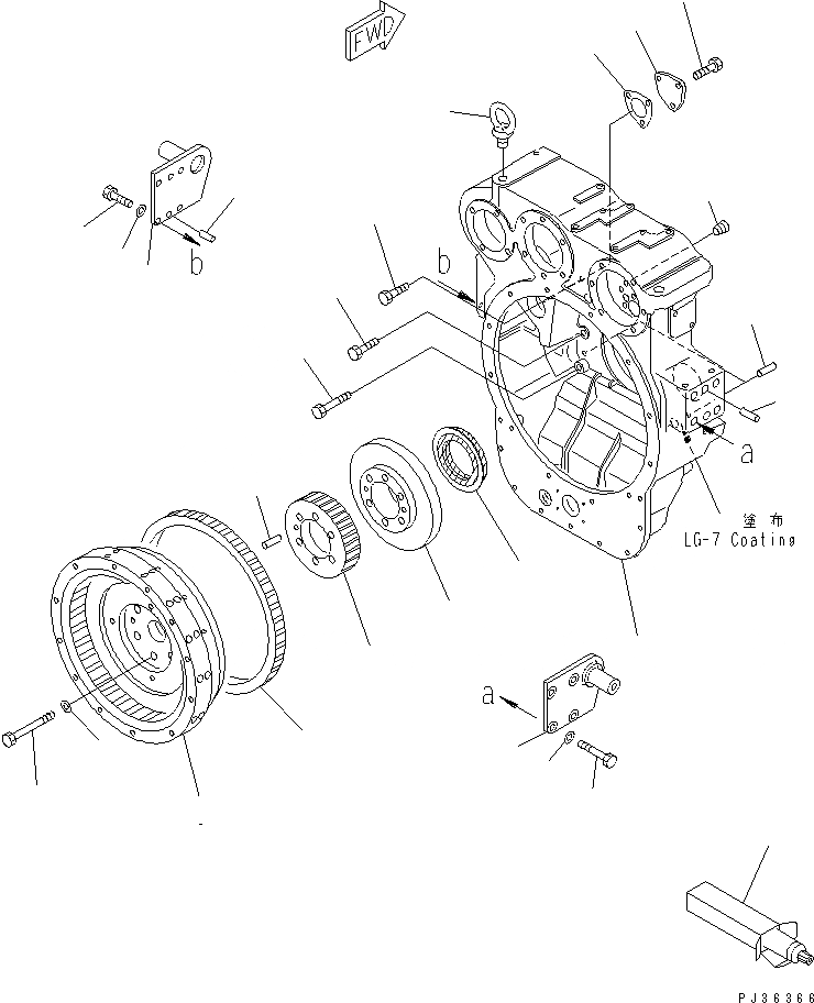 Схема запчастей Komatsu 6D125-1G-EW - МАХОВИК И КАРТЕР МАХОВИКА (ШУМОПОДАВЛ. СПЕЦ-Я)(№-) ДВИГАТЕЛЬ