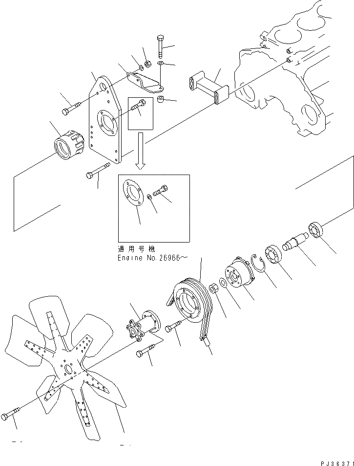 Схема запчастей Komatsu 6D125-1J-EA - ВЕНТИЛЯТОР ОХЛАЖДЕНИЯ И КРЕПЛЕНИЕ ДВИГАТЕЛЬ