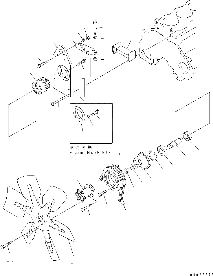 Схема запчастей Komatsu 6D125-1K-EA - ВЕНТИЛЯТОР ОХЛАЖДЕНИЯ И КРЕПЛЕНИЕ ДВИГАТЕЛЬ